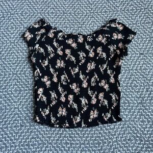 Tilly’s Full Tilt Floral Black Women's Ribbed Top